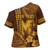 Personalised Hawaii Mililani High School Cross Shoulder Shirt Tribal Tattoo With Hibiscus Flowers