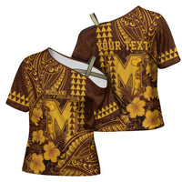 Personalised Hawaii Mililani High School Cross Shoulder Shirt Tribal Tattoo With Hibiscus Flowers