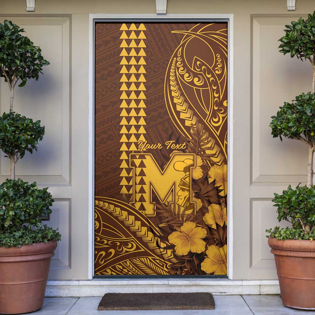 Personalised Hawaii Mililani High School Door Cover Tribal Tattoo With Hibiscus Flowers