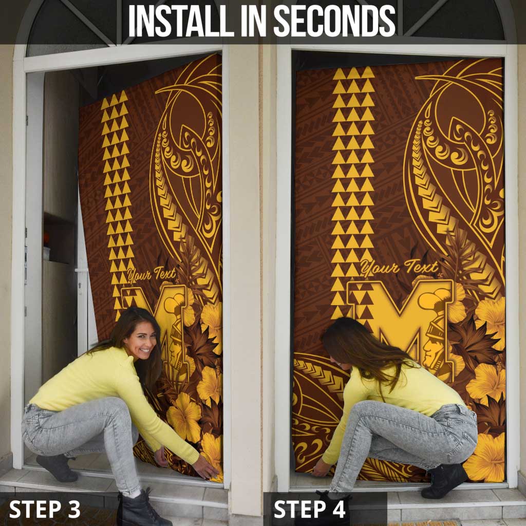 Personalised Hawaii Mililani High School Door Cover Tribal Tattoo With Hibiscus Flowers