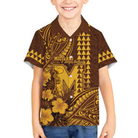 Personalised Hawaii Mililani High School Family Matching Tank Maxi Dress and Hawaiian Shirt Tribal Tattoo With Hibiscus Flowers LT05 Son's Shirt Brown - Polynesian Pride