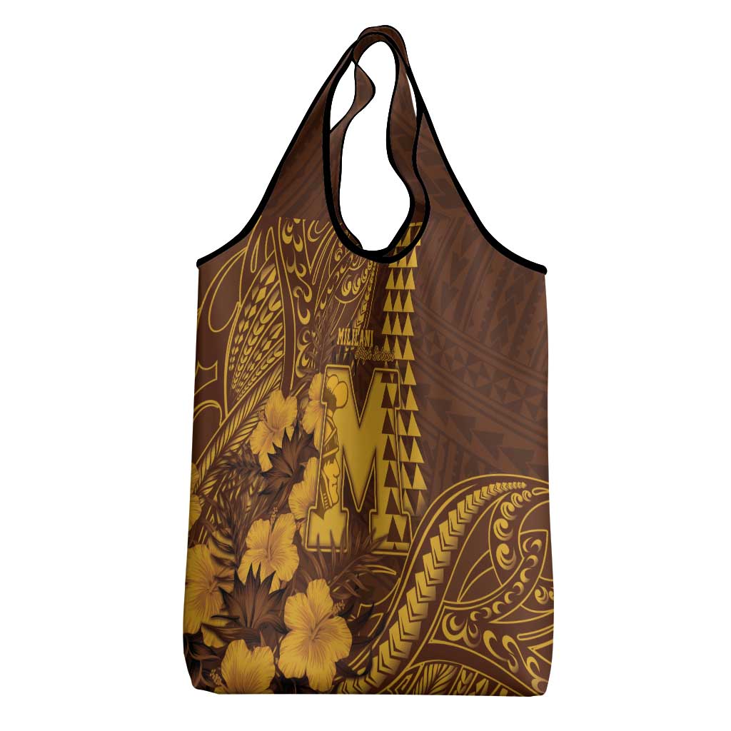 Hawaii Mililani High School Grocery Bag Tribal Tattoo With Hibiscus Flowers