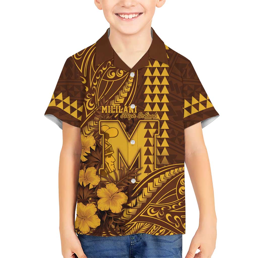 Personalised Hawaii Mililani High School Kid Hawaiian Shirt Tribal Tattoo With Hibiscus Flowers