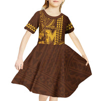 Personalised Hawaii Mililani High School Kid Short Sleeve Dress Tribal Tattoo With Hibiscus Flowers