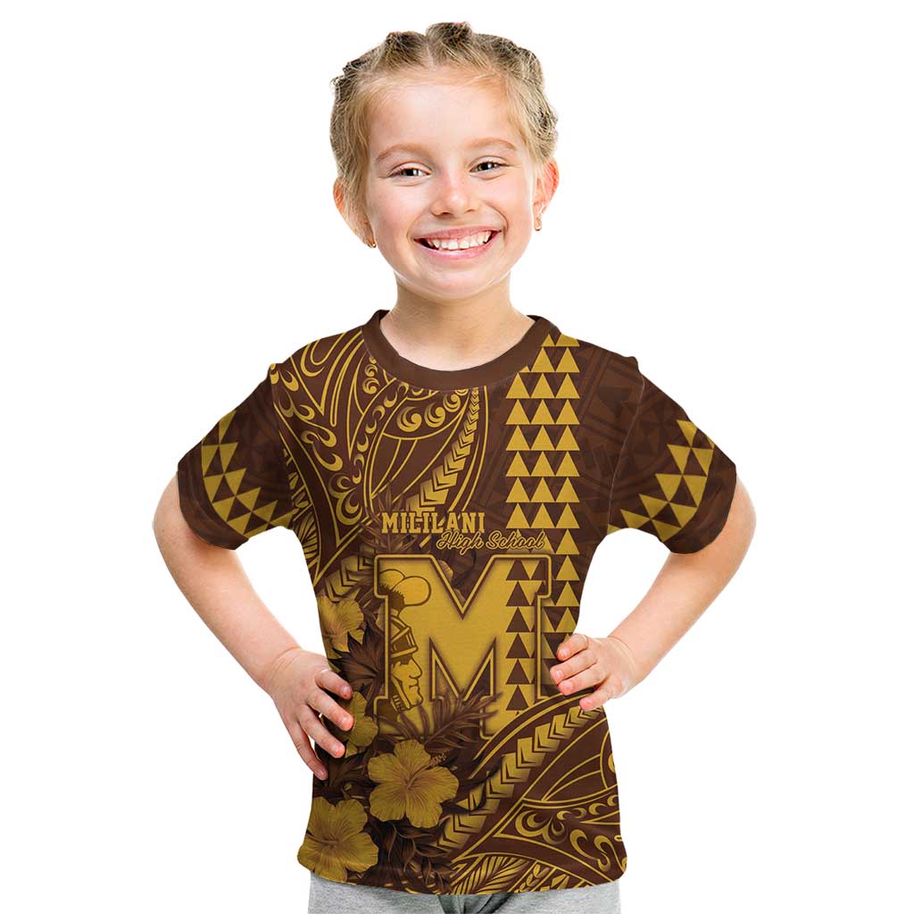 Personalised Hawaii Mililani High School Kid T Shirt Tribal Tattoo With Hibiscus Flowers