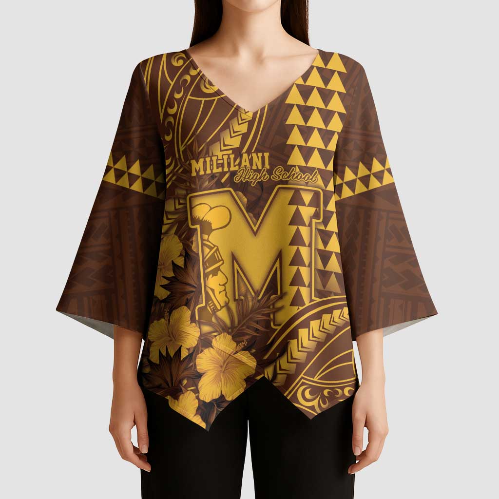 Personalised Hawaii Mililani High School Kimono Sleeve Blouse Tribal Tattoo With Hibiscus Flowers LT05 - Polynesian Pride