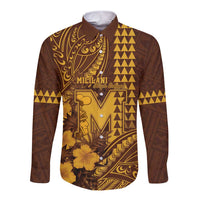Personalised Hawaii Mililani High School Long Sleeve Button Shirt Tribal Tattoo With Hibiscus Flowers LT05 Unisex Brown - Polynesian Pride