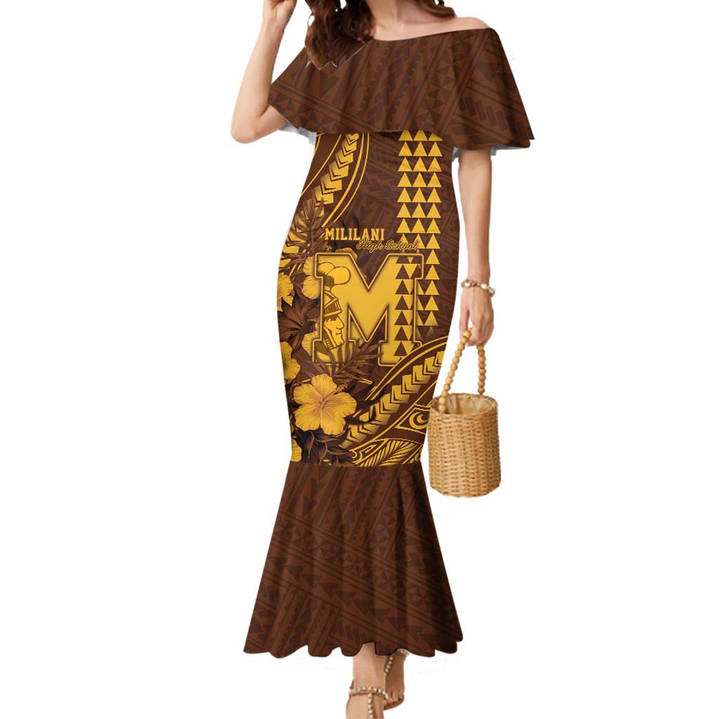 Personalised Hawaii Mililani High School Mermaid Dress Tribal Tattoo With Hibiscus Flowers