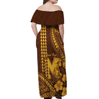 Personalised Hawaii Mililani High School Off Shoulder Maxi Dress Tribal Tattoo With Hibiscus Flowers