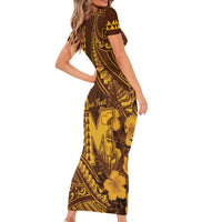 Personalised Hawaii Mililani High School Short Sleeve Bodycon Dress Tribal Tattoo With Hibiscus Flowers