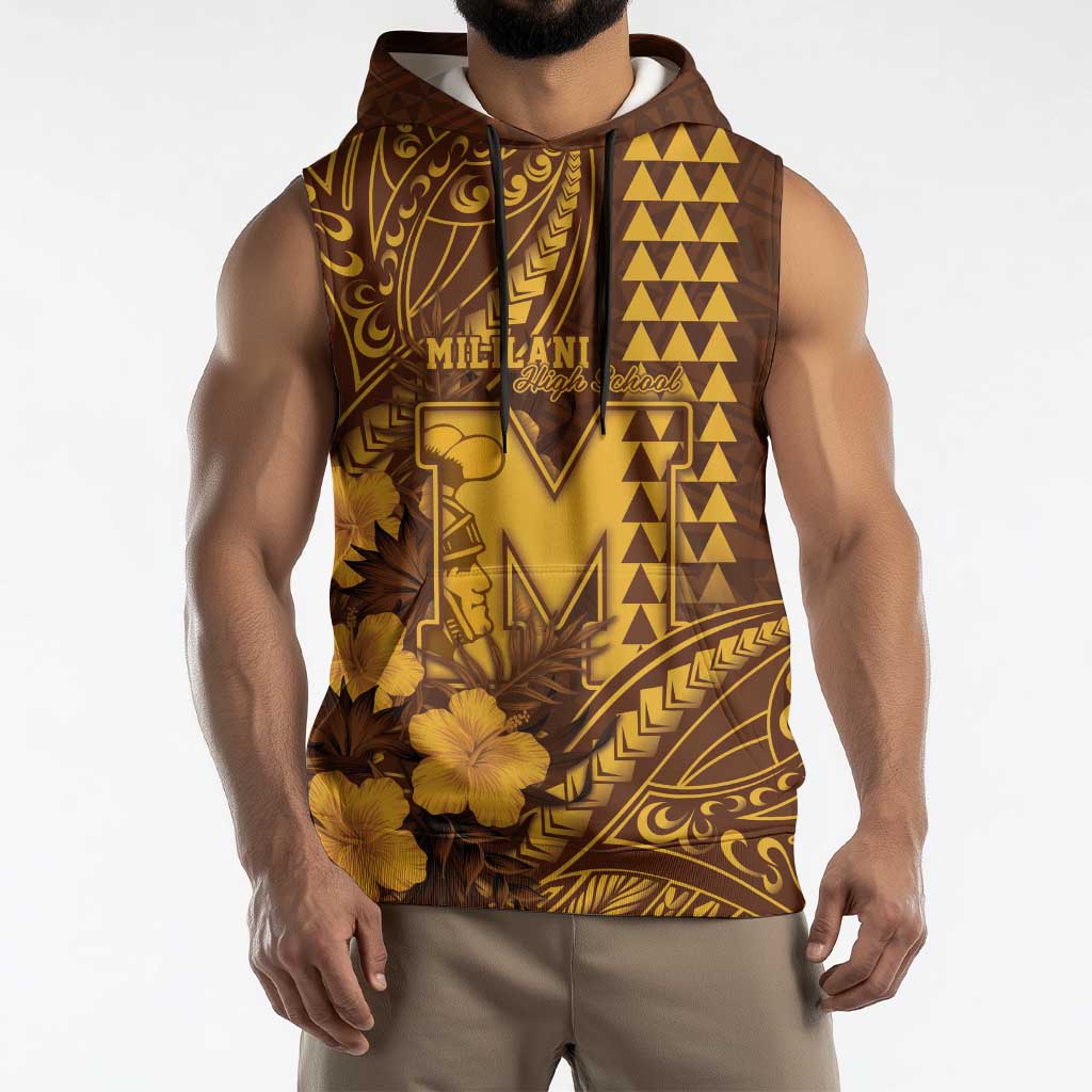 Personalised Hawaii Mililani High School Sleeveless Hoodie Tribal Tattoo With Hibiscus Flowers