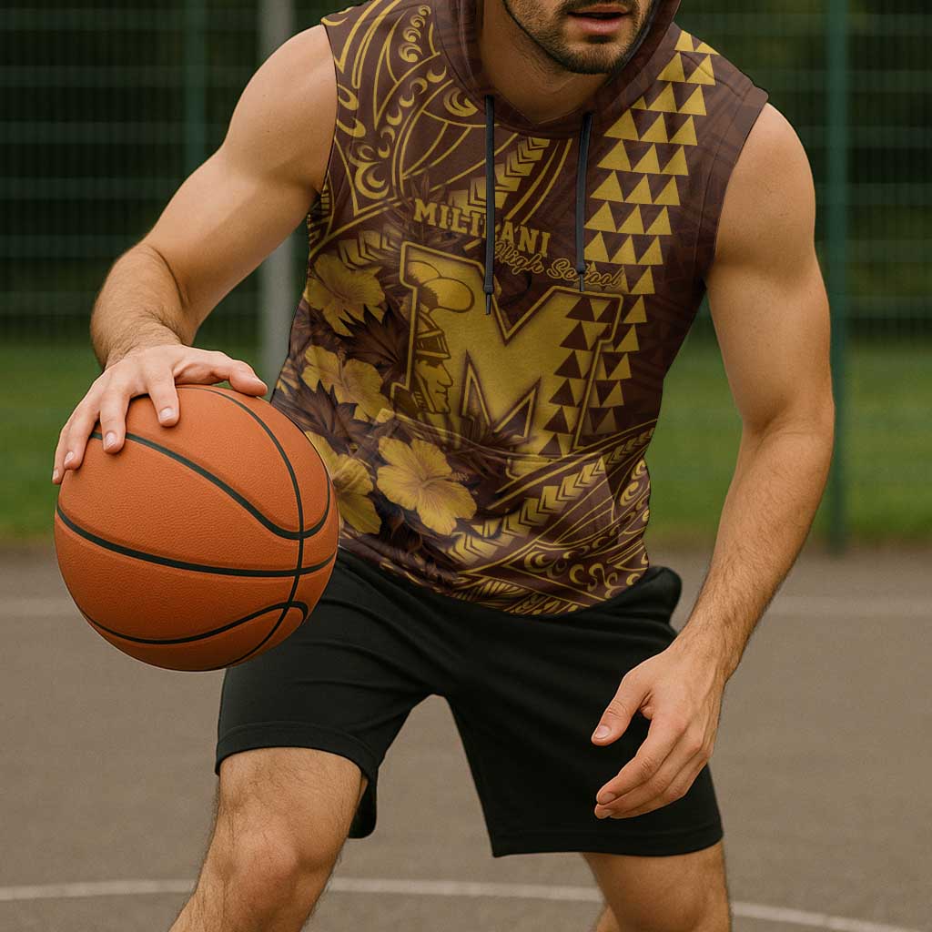 Personalised Hawaii Mililani High School Sleeveless Hoodie Tribal Tattoo With Hibiscus Flowers