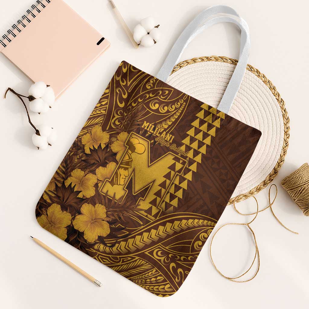 Hawaii Mililani High School Tote Bag Tribal Tattoo With Hibiscus Flowers