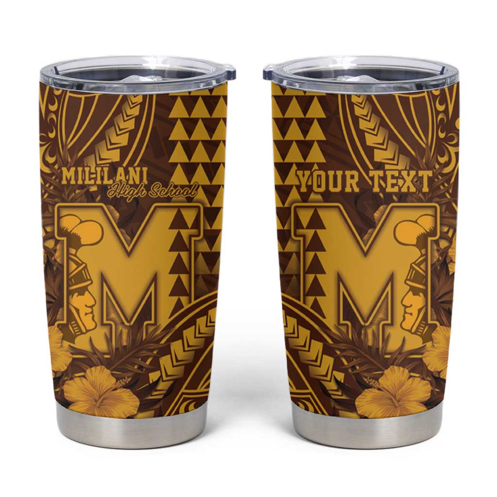 Personalised Hawaii Mililani High School Tumbler Cup Tribal Tattoo With Hibiscus Flowers
