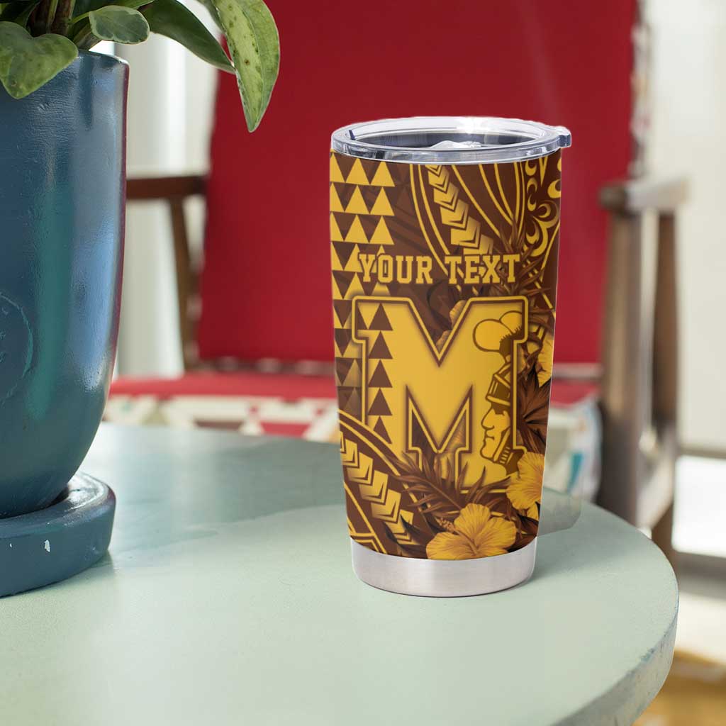 Personalised Hawaii Mililani High School Tumbler Cup Tribal Tattoo With Hibiscus Flowers