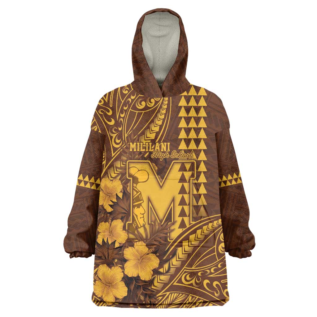 Personalised Hawaii Mililani High School Wearable Blanket Hoodie Tribal Tattoo With Hibiscus Flowers