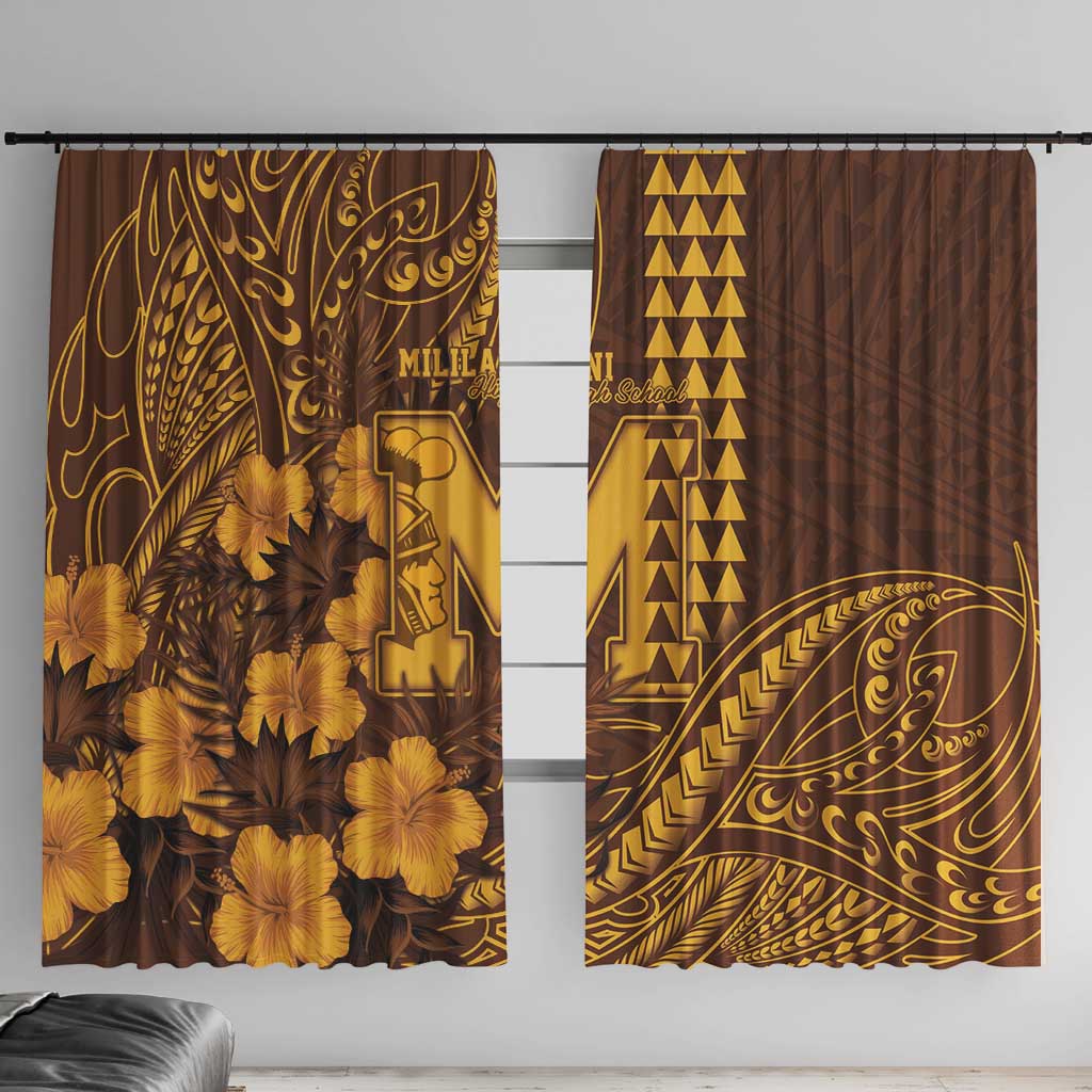 Hawaii Mililani High School Window Curtain Tribal Tattoo With Hibiscus Flowers