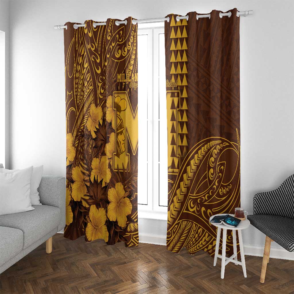 Hawaii Mililani High School Window Curtain Tribal Tattoo With Hibiscus Flowers