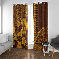 Hawaii Mililani High School Window Curtain Tribal Tattoo With Hibiscus Flowers