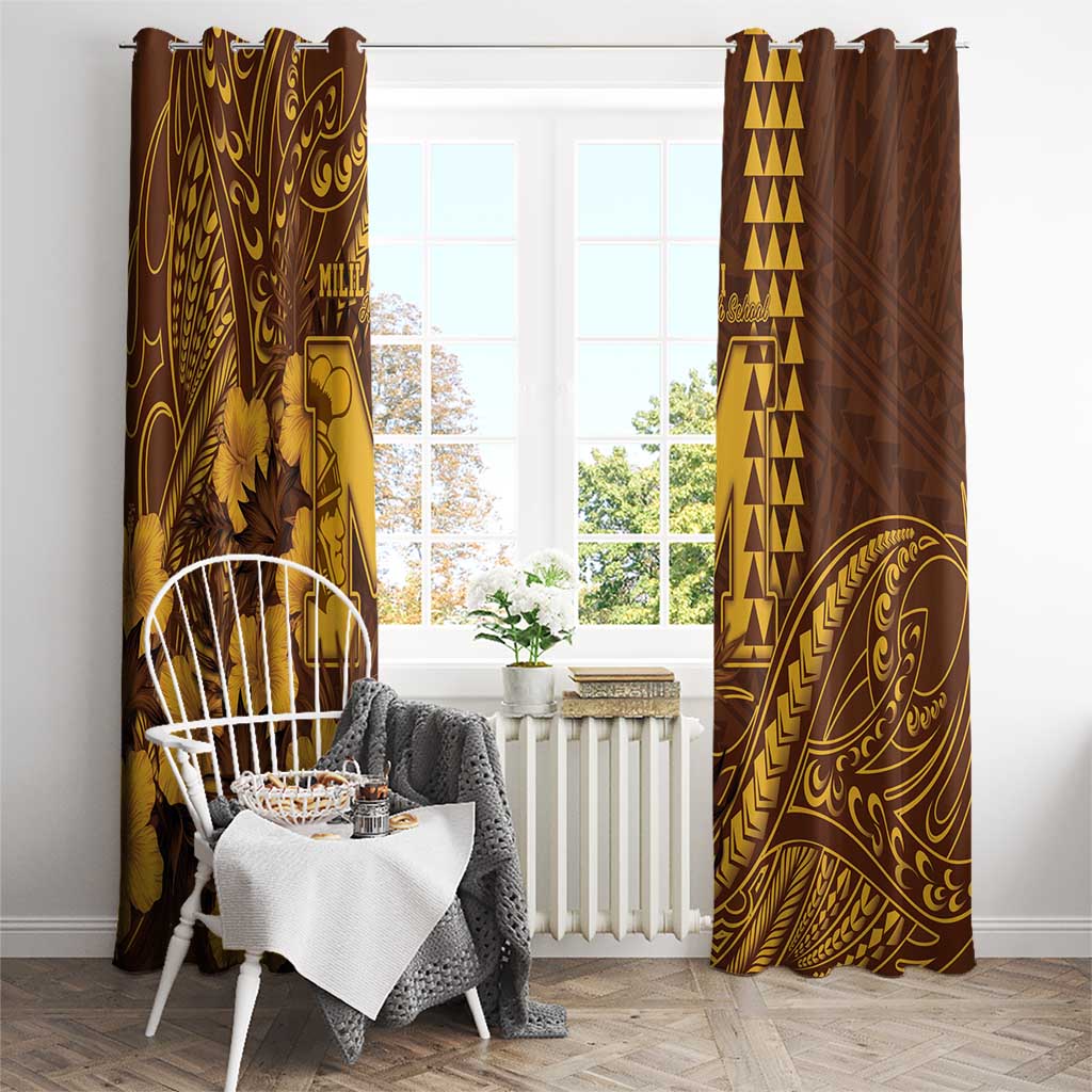 Hawaii Mililani High School Window Curtain Tribal Tattoo With Hibiscus Flowers
