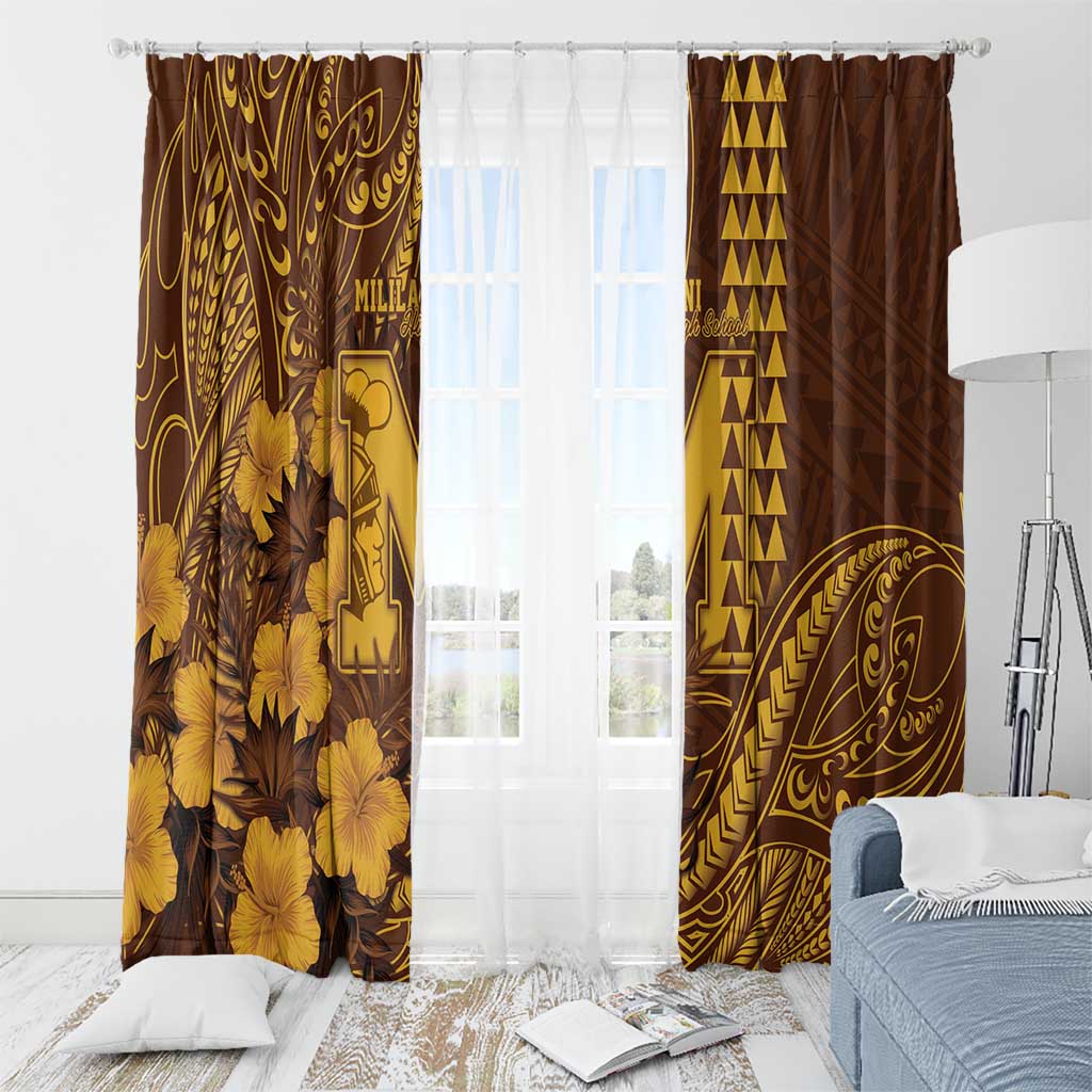 Hawaii Mililani High School Window Curtain Tribal Tattoo With Hibiscus Flowers