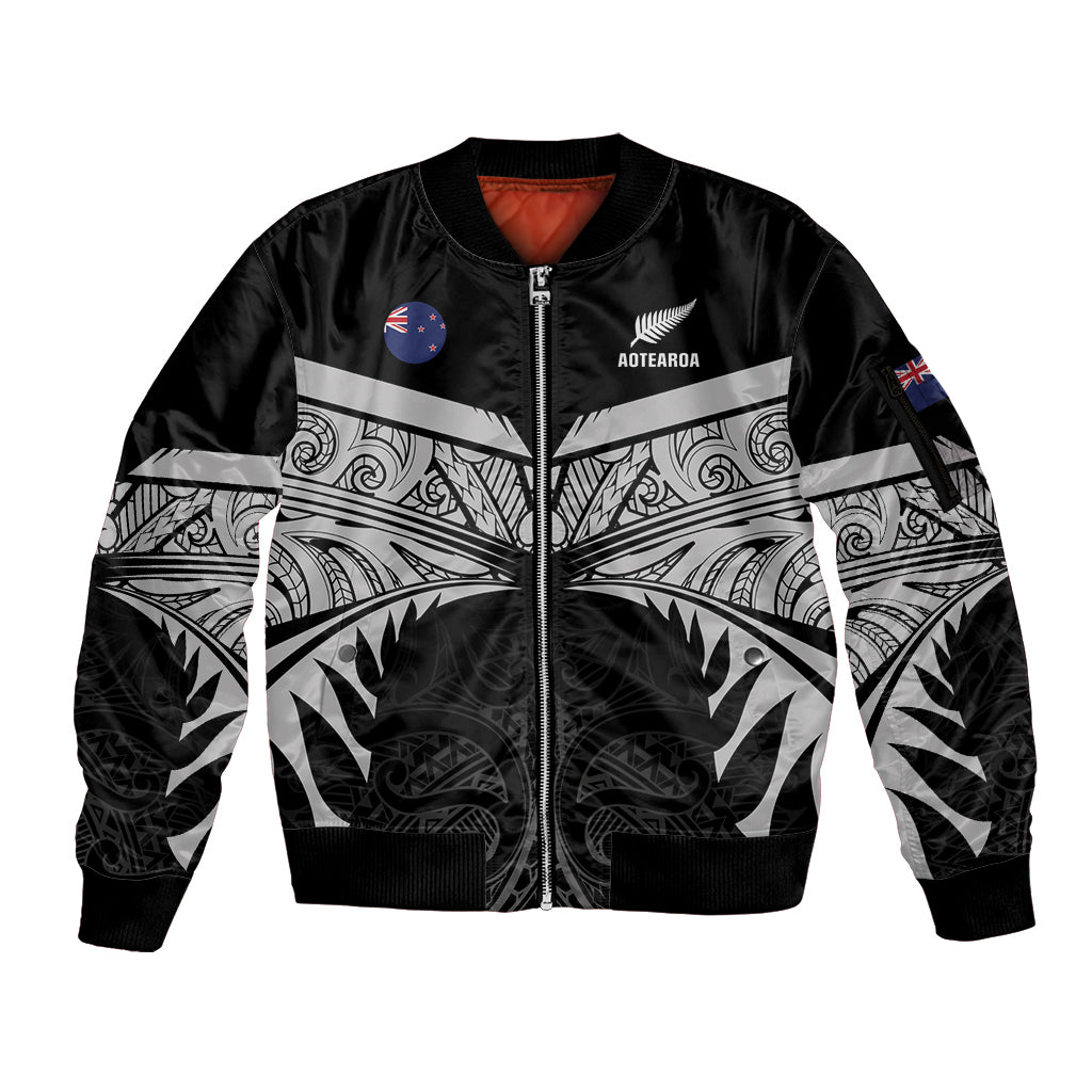 Custom New Zealand Cricket Sleeve Zip Bomber Jacket Go Champions World Cup 2024 With Maori Pattern