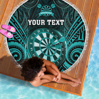 Personalised New Zealand Darts Beach Blanket Turquoise Dart Board Maori Pattern