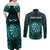 Personalised New Zealand Darts Couples Matching Off Shoulder Maxi Dress and Long Sleeve Button Shirt Turquoise Dart Board Maori Pattern