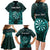 Personalised New Zealand Darts Family Matching Long Sleeve Bodycon Dress and Hawaiian Shirt Turquoise Dart Board Maori Pattern