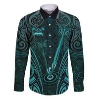 Personalised New Zealand Darts Family Matching Long Sleeve Bodycon Dress and Hawaiian Shirt Turquoise Dart Board Maori Pattern