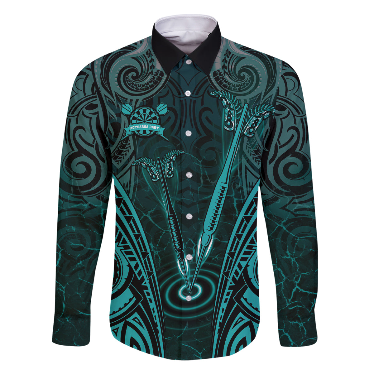 Personalised New Zealand Darts Family Matching Mermaid Dress and Hawaiian Shirt Turquoise Dart Board Maori Pattern