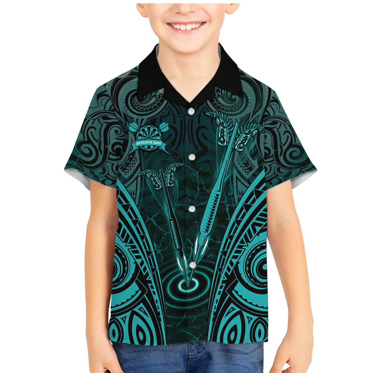 Personalised New Zealand Darts Family Matching Mermaid Dress and Hawaiian Shirt Turquoise Dart Board Maori Pattern