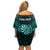 Personalised New Zealand Darts Family Matching Off Shoulder Short Dress and Hawaiian Shirt Turquoise Dart Board Maori Pattern