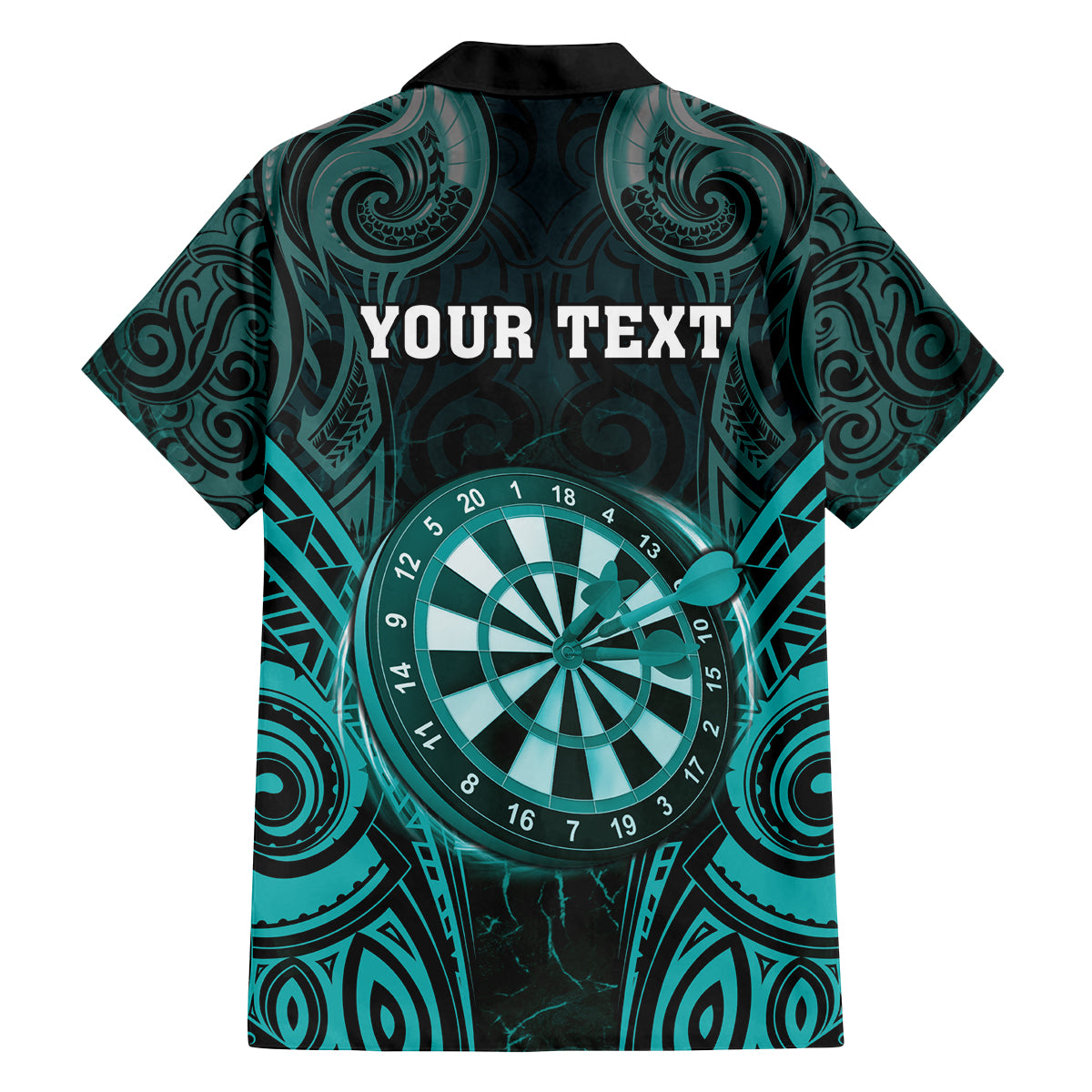 Personalised New Zealand Darts Family Matching Puletasi and Hawaiian Shirt Turquoise Dart Board Maori Pattern