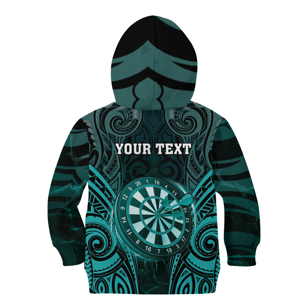 Personalised New Zealand Darts Kid Hoodie Turquoise Dart Board Maori Pattern
