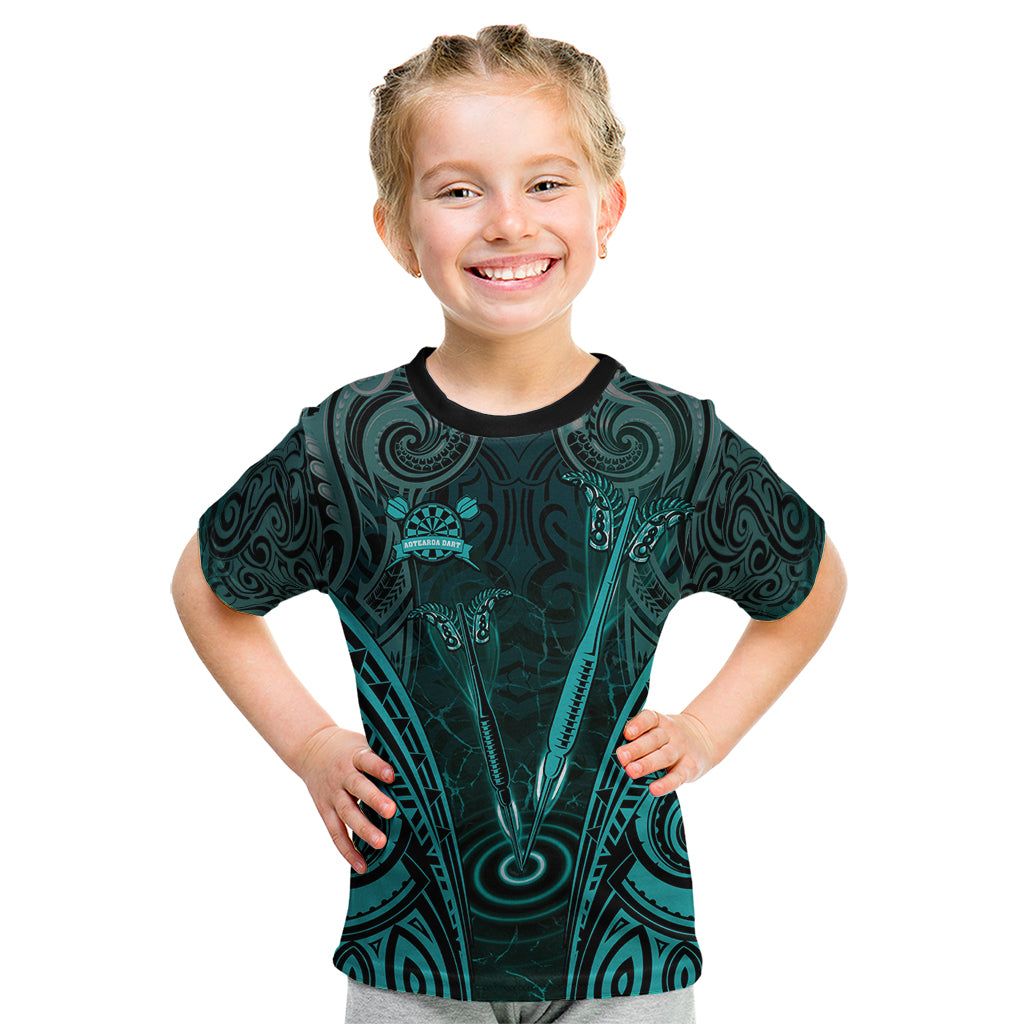 Personalised New Zealand Darts Kid T Shirt Turquoise Dart Board Maori Pattern