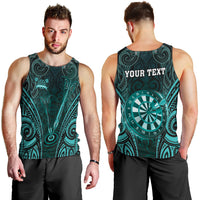 Personalised New Zealand Darts Men Tank Top Turquoise Dart Board Maori Pattern