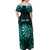 Personalised New Zealand Darts Off Shoulder Maxi Dress Turquoise Dart Board Maori Pattern