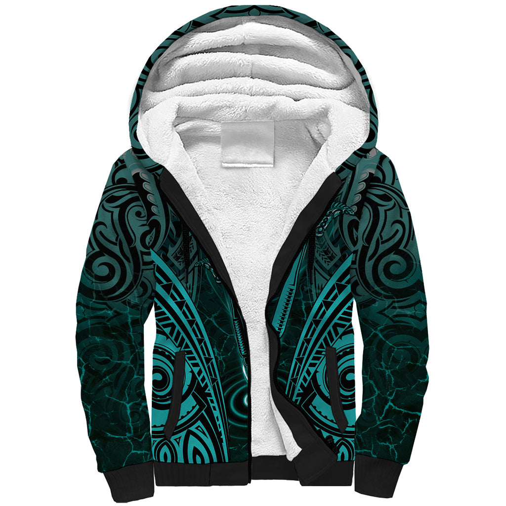 Personalised New Zealand Darts Sherpa Hoodie Turquoise Dart Board Maori Pattern