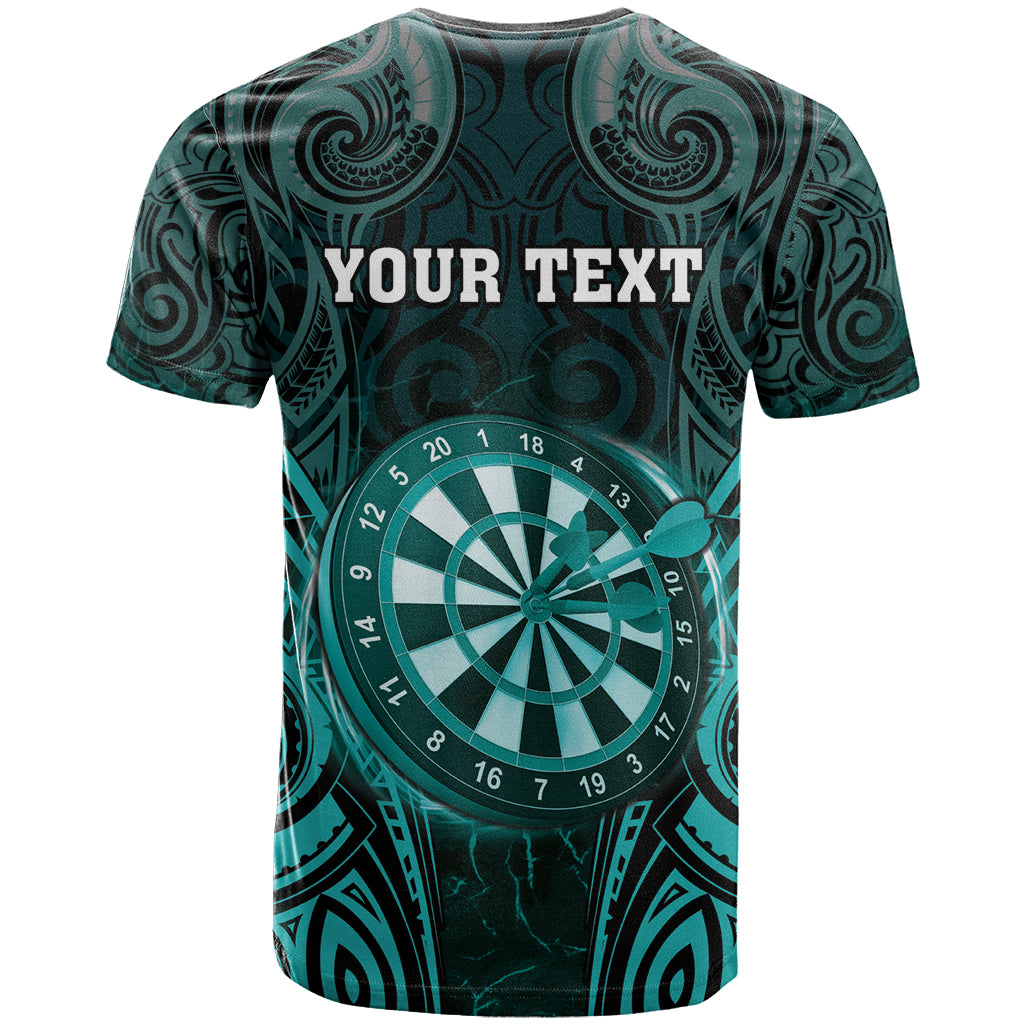 Personalised New Zealand Darts T Shirt Turquoise Dart Board Maori Pattern