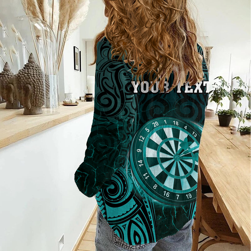 Personalised New Zealand Darts Women Casual Shirt Turquoise Dart Board Maori Pattern