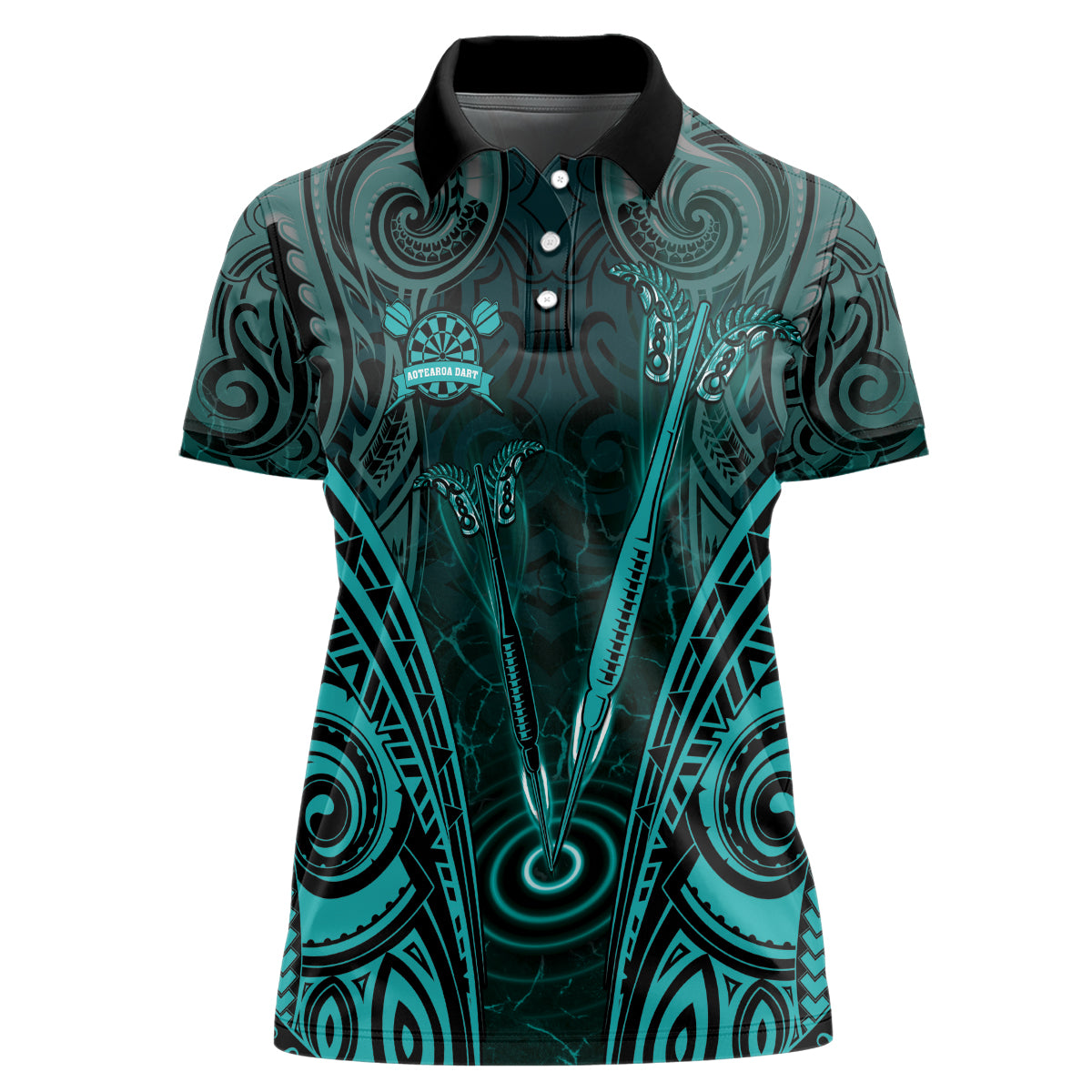 Personalised New Zealand Darts Women Polo Shirt Turquoise Dart Board Maori Pattern