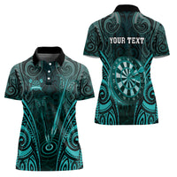 Personalised New Zealand Darts Women Polo Shirt Turquoise Dart Board Maori Pattern