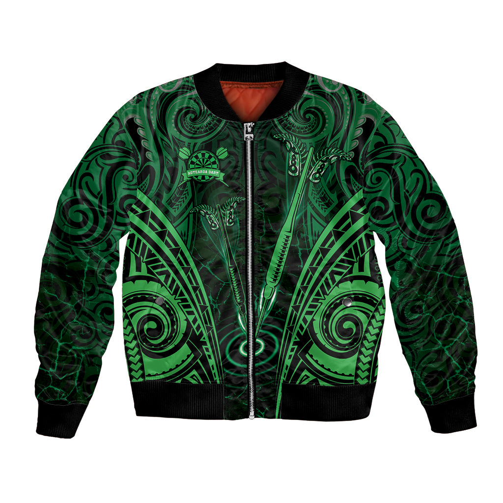 Personalised New Zealand Darts Bomber Jacket Green Dart Board Maori Pattern