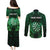 Personalised New Zealand Darts Couples Matching Puletasi and Long Sleeve Button Shirt Green Dart Board Maori Pattern