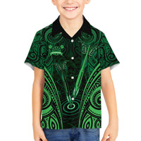 Personalised New Zealand Darts Family Matching Off The Shoulder Long Sleeve Dress and Hawaiian Shirt Green Dart Board Maori Pattern