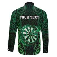 Personalised New Zealand Darts Family Matching Off Shoulder Maxi Dress and Hawaiian Shirt Green Dart Board Maori Pattern