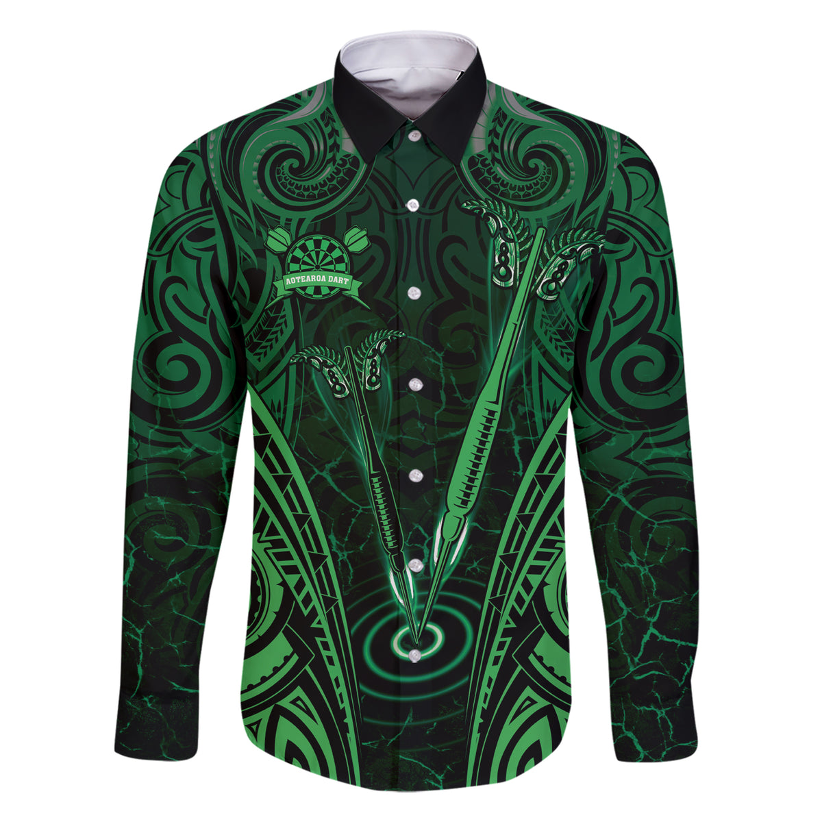 Personalised New Zealand Darts Family Matching Short Sleeve Bodycon Dress and Hawaiian Shirt Green Dart Board Maori Pattern