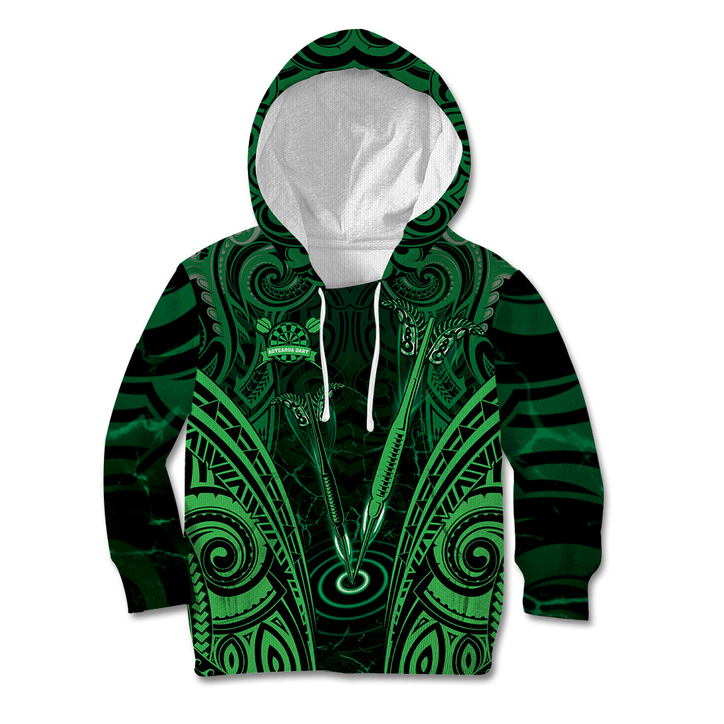 Personalised New Zealand Darts Kid Hoodie Green Dart Board Maori Pattern