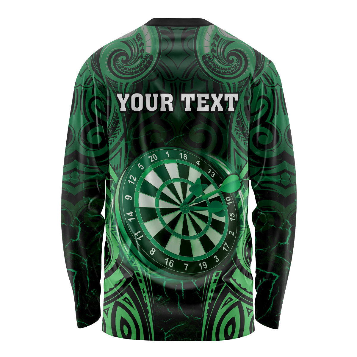 Personalised New Zealand Darts Long Sleeve Shirt Green Dart Board Maori Pattern